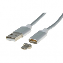  Magnetický nabíjecí micro USB kabel 2.0, A-B - 1m, silver 