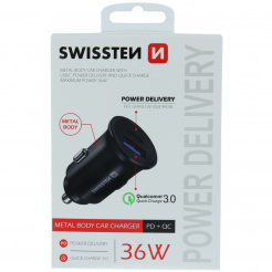  SWISSTEN CL adaptér Power Delivery + Quick Charge, USB-C, 36 W - black 