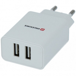 SWISSTEN síťový adaptér 2x USB, 10W, SMART IC - white