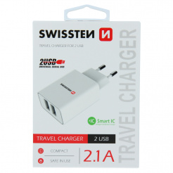  SWISSTEN síťový adaptér 2x USB, 10W, SMART IC - white 
