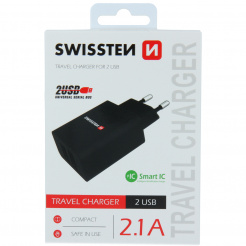  SWISSTEN síťový adaptér 2x USB, 10W, SMART IC - black 