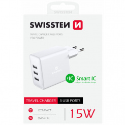  SWISSTEN síťový adaptér 3x USB, 15W, SMART IC - white 