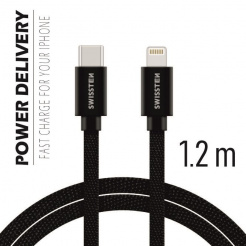 SWISSTEN datový kabel USB-C / Lightning 1,2 m - black