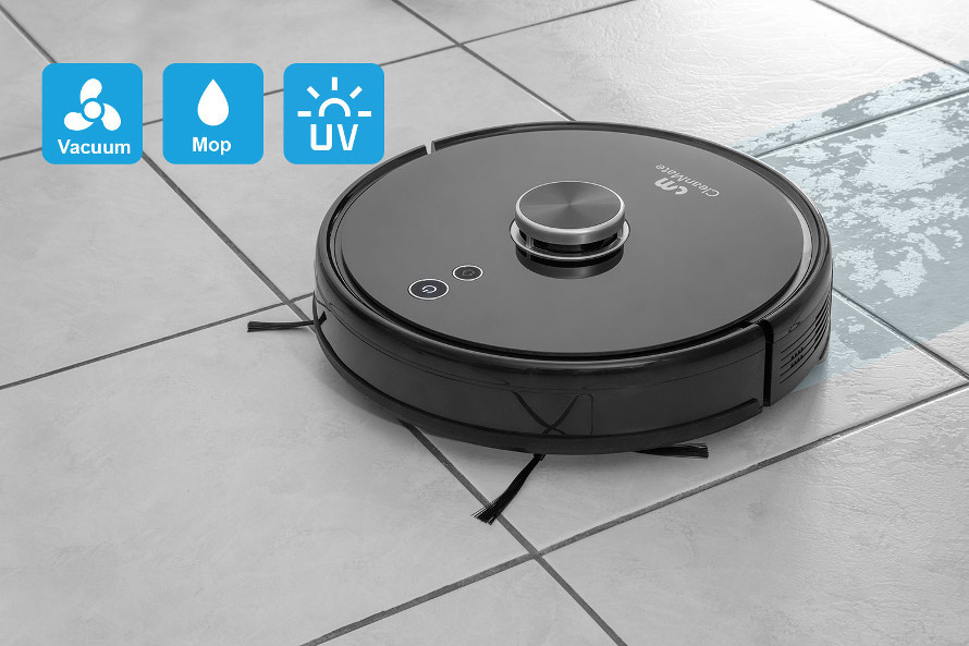 Vysává, vytírá a dezinfikuje UVC lampou